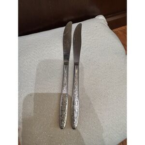 Vtg Stainless Flatware Knives Set Of 2 Scrolls Pattern